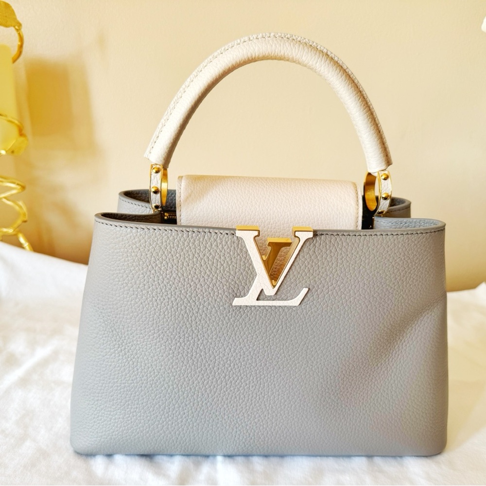 Louis Vuitton Capucines MM – Grey & Cream Taurillon Leather, Excellent Condition